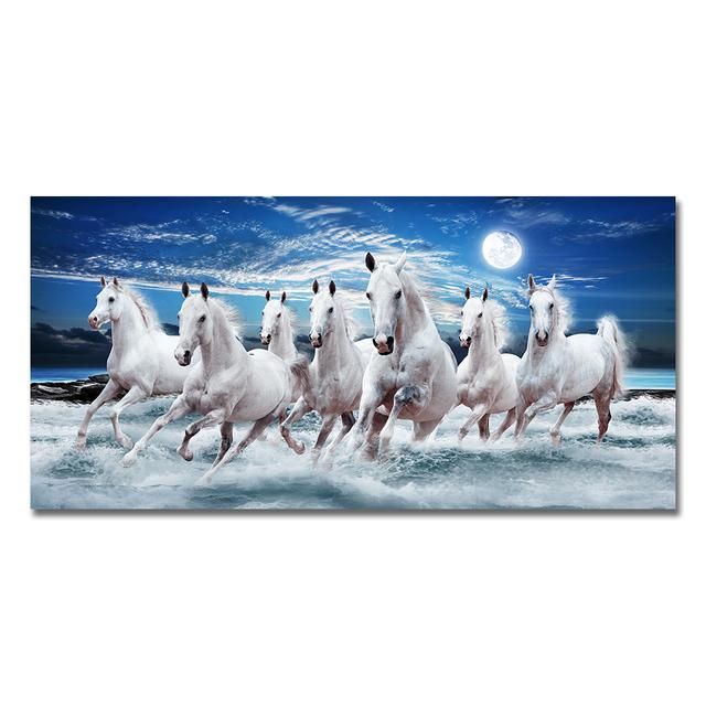 White Galloping Horse Oil Painting Animal Posters and Prints Modern Wall Art Pictures In the Living Room