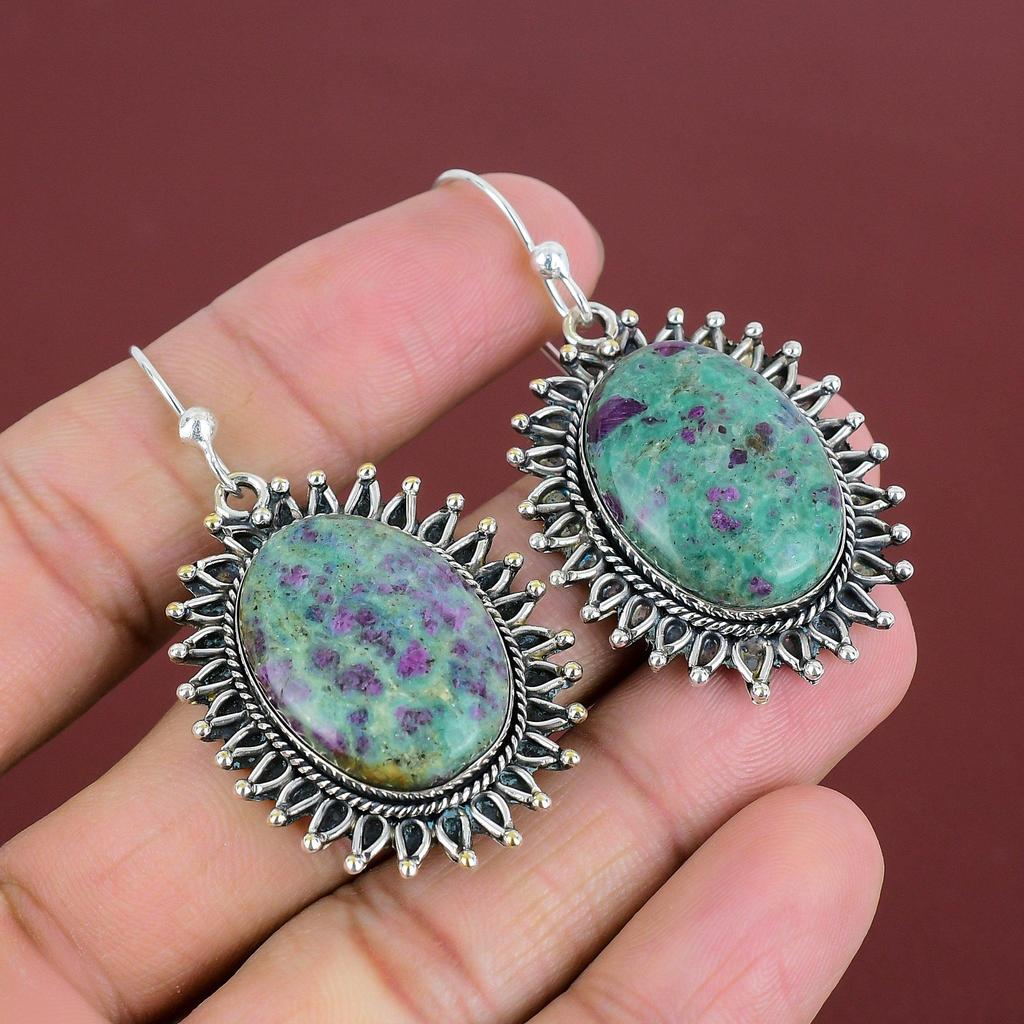 Ruby Fuchsite Earrings Gemstone Earring Designer Jewelry Wonderful Drop Earring 925 Sterling Silver Earrings Handmade Jewelry Gifts For Her