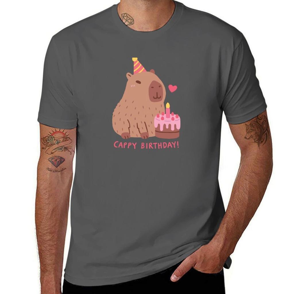 Cute Capybara And Cake, Happy Cappy Birthday T-Shirt t shirt man plain T-Shirt