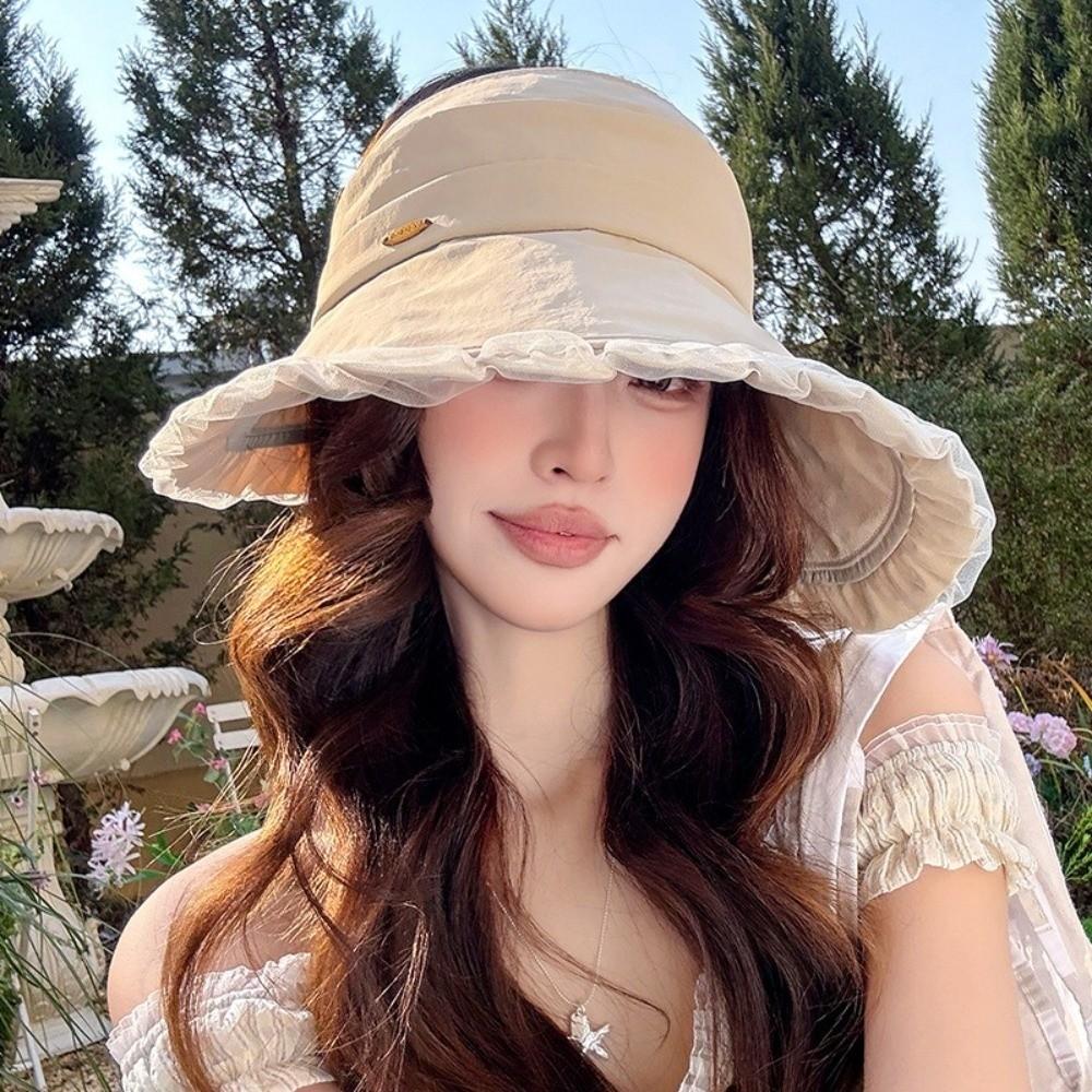 Korean Style Sun Protection Cap Wide Brim Beach Hat Women's Sun Visor Hats  Casual Wear