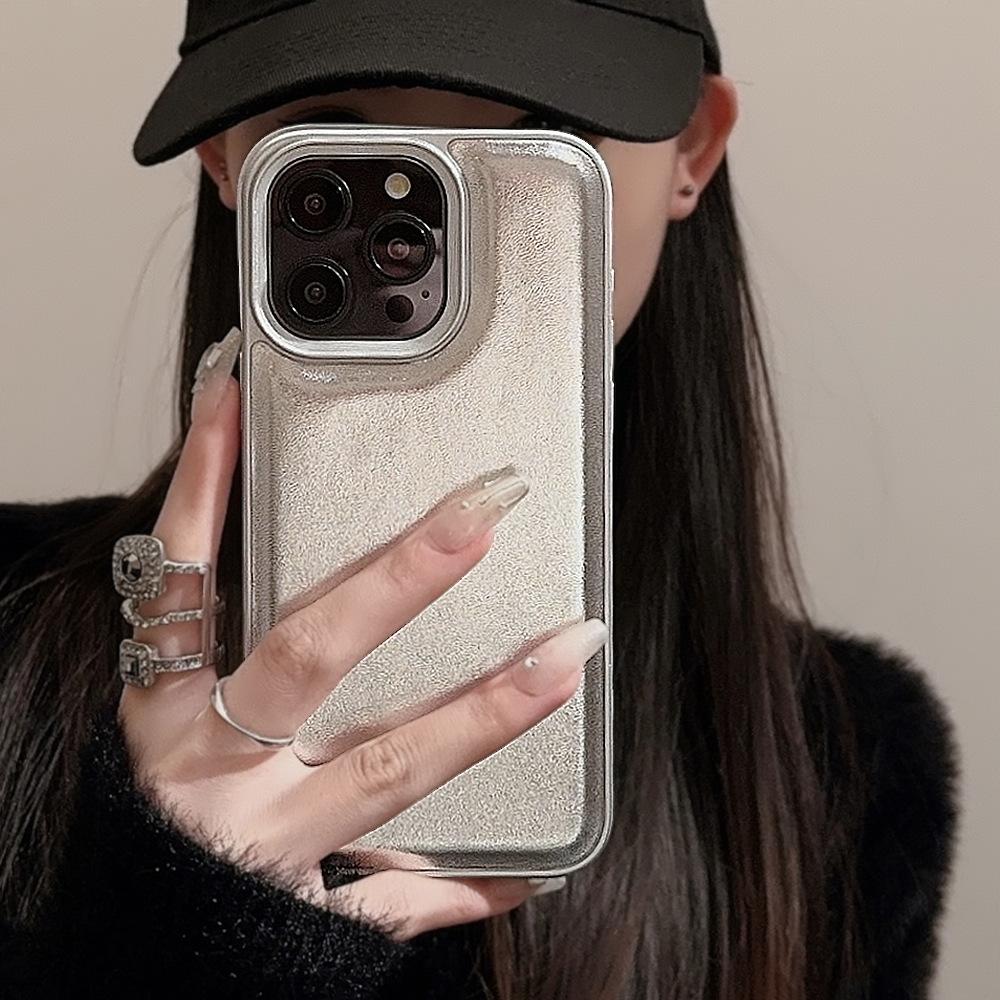 Silver Bulging Leather for Apple 17 Mobile Phone Case for IPhone16 Promax High-end 11 Solid Color 13 Hard 12