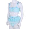 2Pcs Mens Ruffled Lace Sheer Chiffon Sissy Lingerie Set Bra Top with Skirted Petticoated Panties