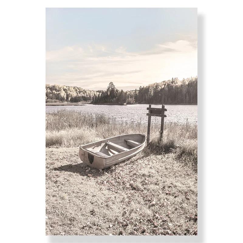 Sea Landscape Canvas Print Beach Poster Wooden Bridge Hay Flower  Wall Art Painting Nordic Wall Pictures For Living Room Decor