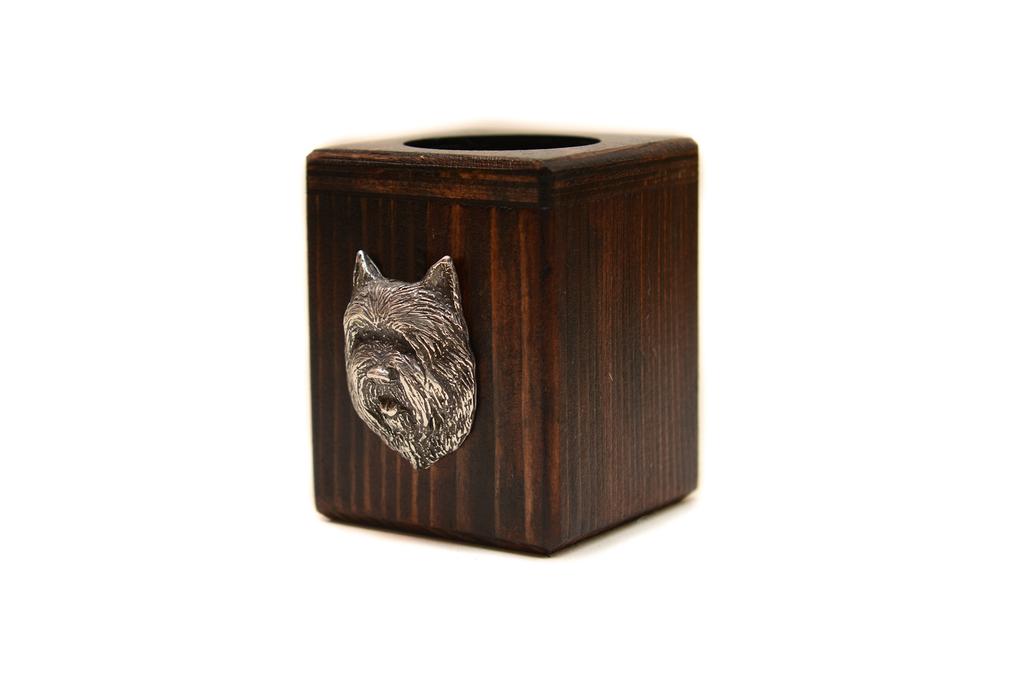 Cairn Terrier II - wooden candle holder with a dog, a unique souvenir after losing a dog, a handicraft from the Art-Dog brand