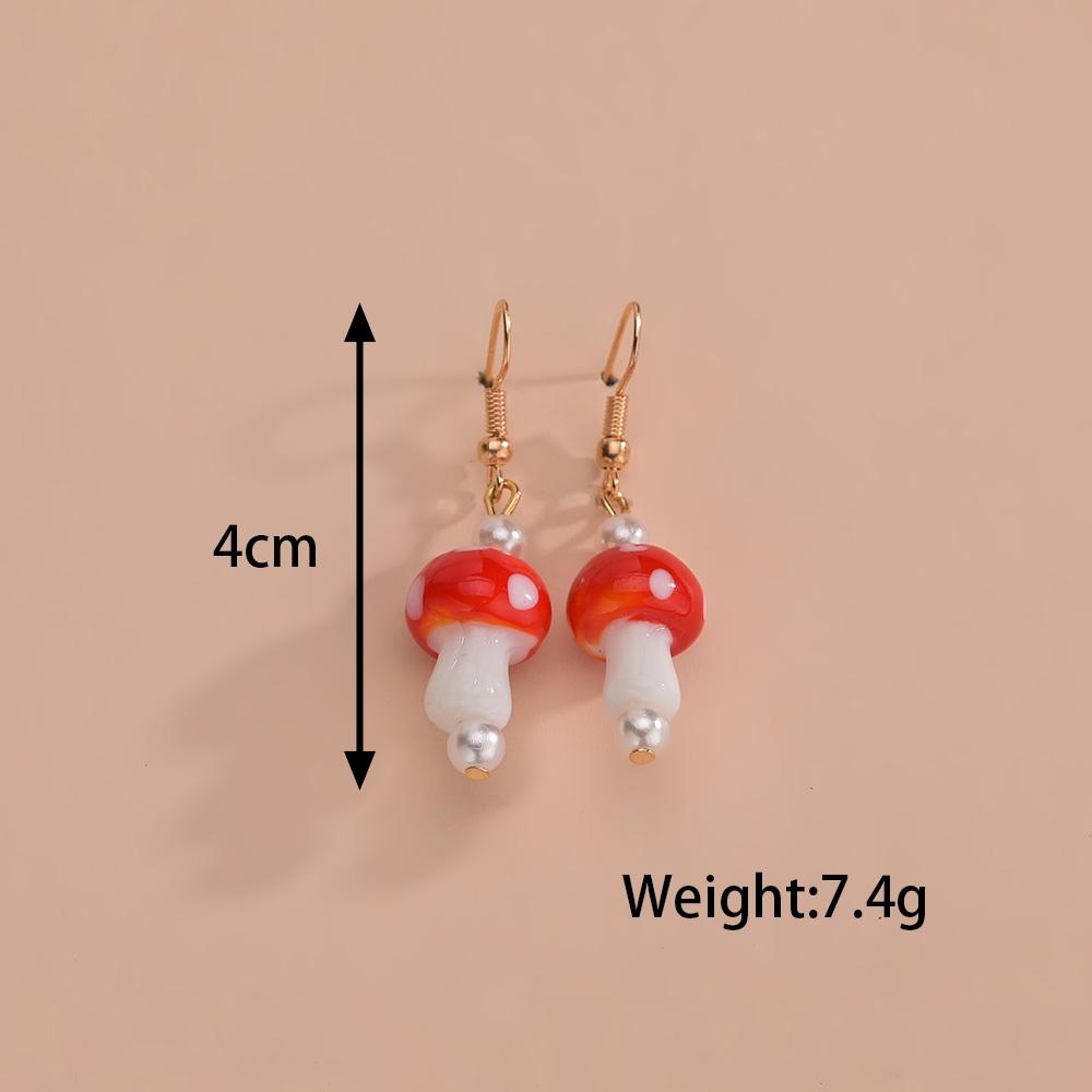 Cute and Creative Red Mushroom Resin Pendant Earrings for Women Sweet Jewelry Gift Clothing Accessories