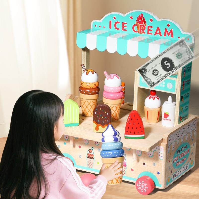 Children's simulated ice cream multi-functional ice cream creative store exercises baby hand-eye coordination wooden toy