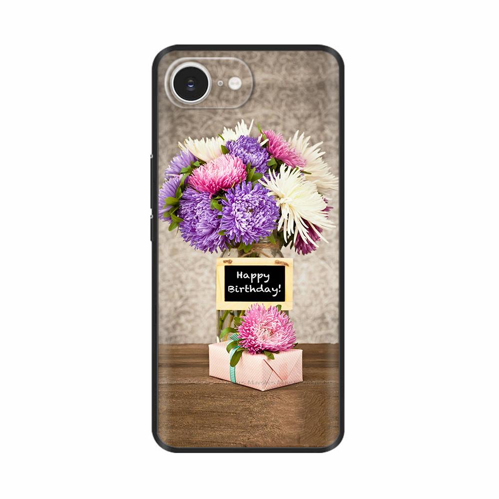 For iPhone 16E Case Fantasy Flower Black Phone Case For iPhone16E / iPhone SE 2025 Soft TPU Shockproof Back Cover Fundas Housing