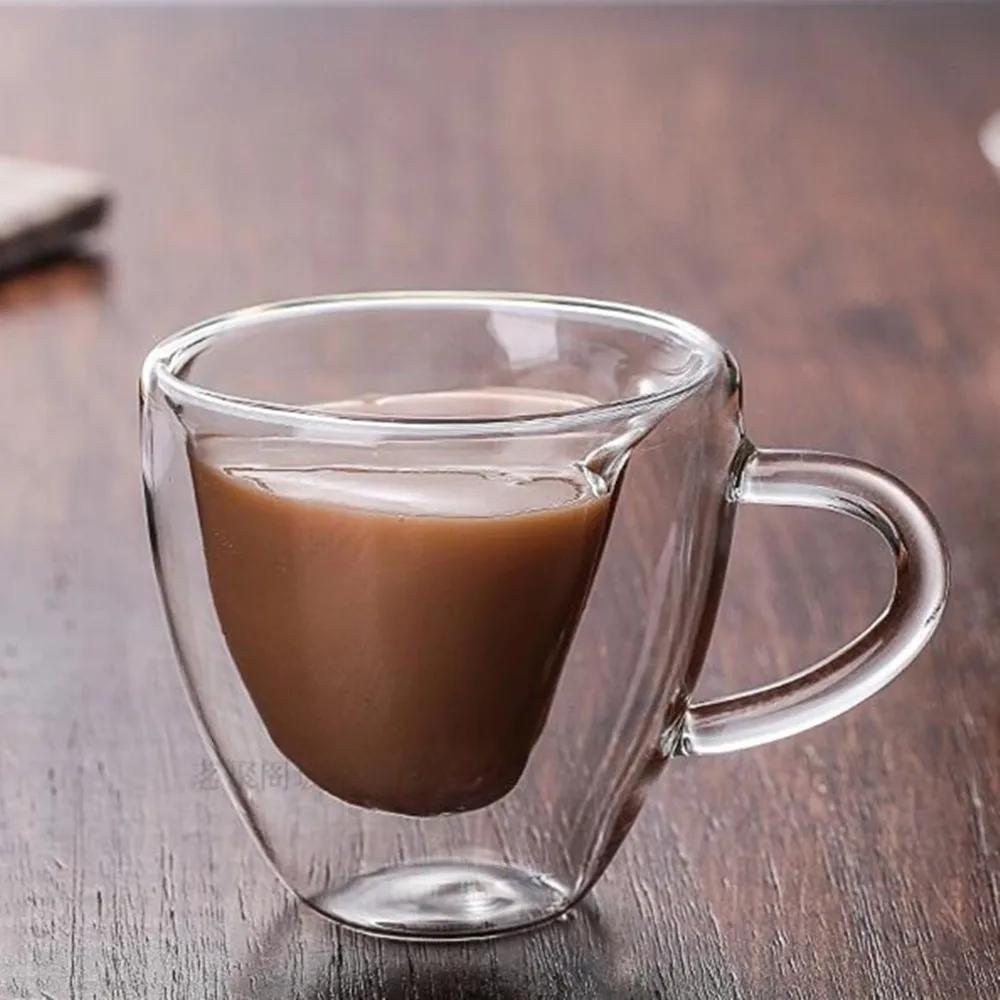 Creative Heart-shaped Double Glass Juice Mug Milk Coffee Cup Drinking Glass Tea Cups Double Wall Layer Tea Cup Heat-resisting
