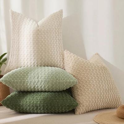 4Pcs Corduroy Throw Pillow Cover 3D Texture Plush Pillow Case Solid Color Cushion Cover with Hidden Zipper for Home Sofa Couch Bedroom Decor