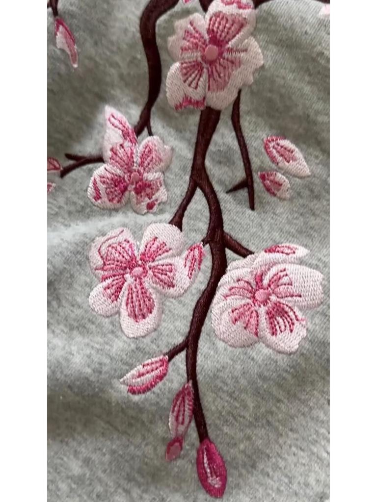 Retro Floral Kirschblüte Bestickt Street Style Unisex Hoodie