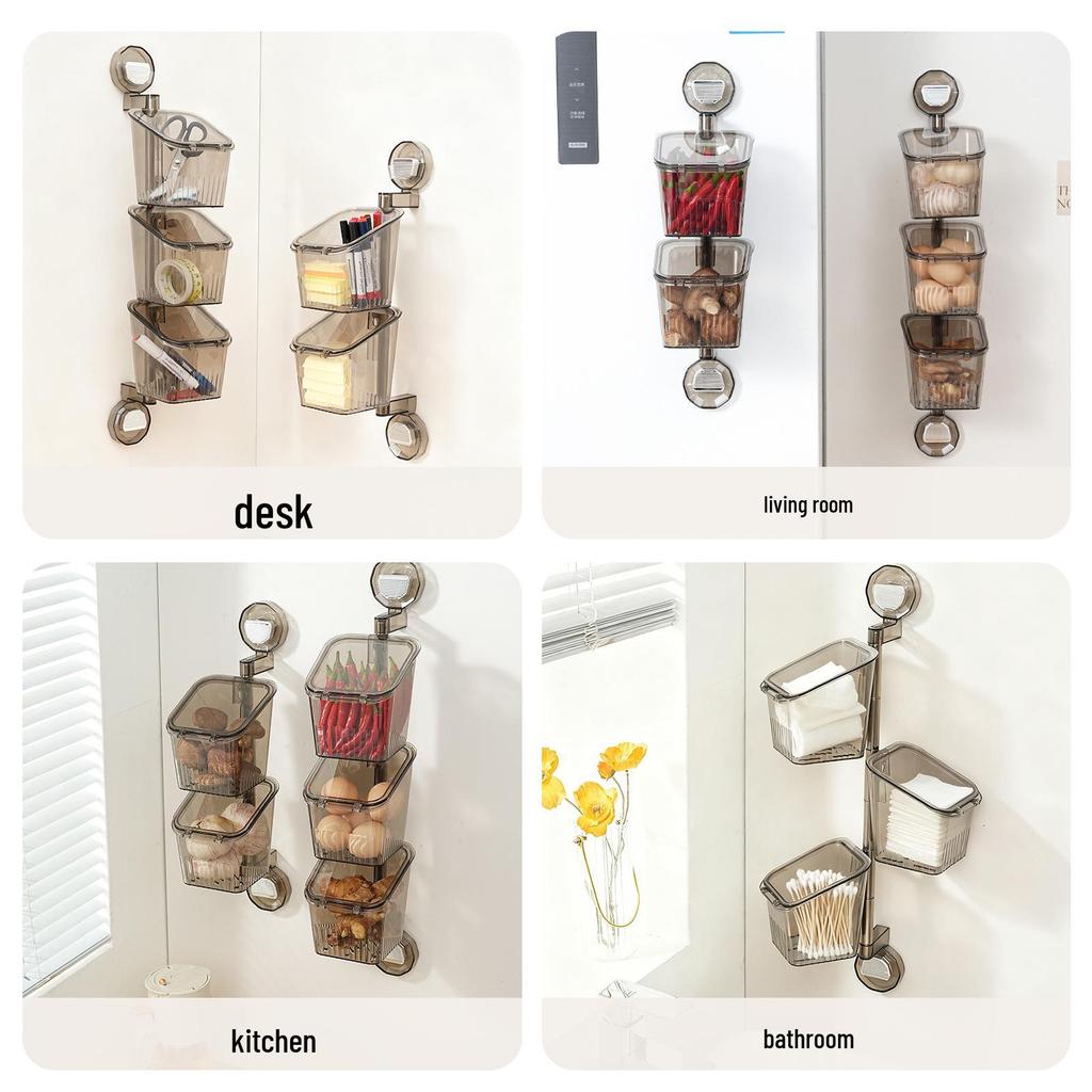 Multifunktionell Väggmonterad Köksförvaringslåda med Lock - Hålfri Transparent Sugkoppshållare för Grönsaker