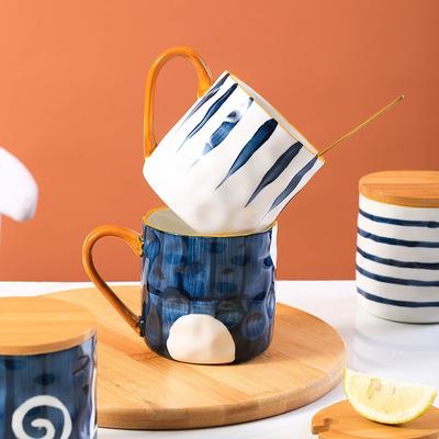 Hand Painted Ceramic Cup Striped Mug Japanese Underglaze Color Breakfast Cup Artistic Personality Ins Gift Box Creative Hand Painted