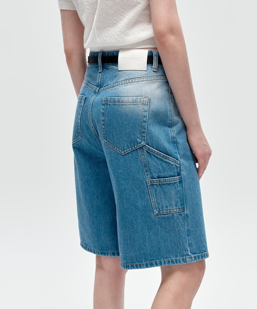 CITYBREEZE Stone Washed Denim Bermuda Pants_Indigo
