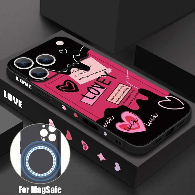 

For iPhone 17 Pro Max Case Luxury Love Hearts Pattern Magnetic For Magsafe Soft Cover For iPhone 16 15 14 13 Pro Max 17E 16E iPhone 16e/17e