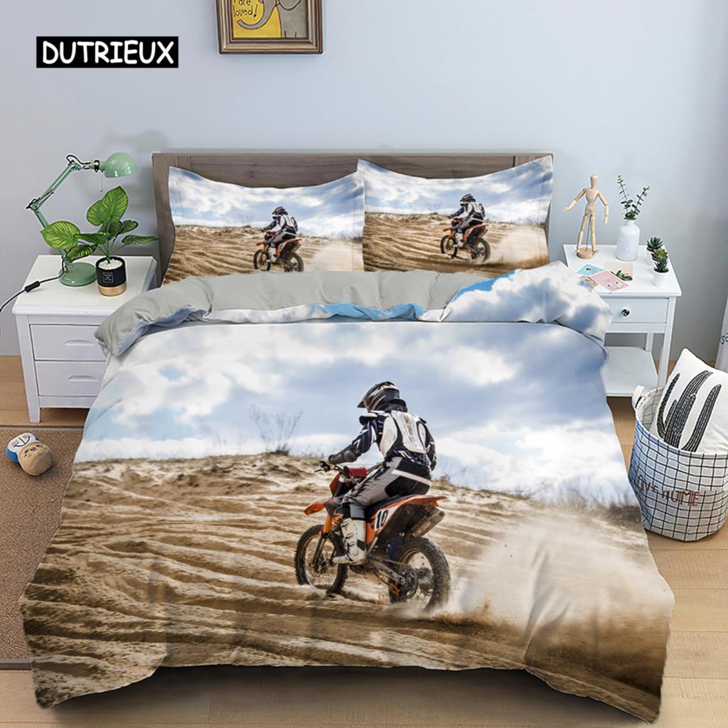 Motocross Bedding Set for Boys Adults Men Off-road Race Motorcycle Duvet Cover Bed Cover Single King Queen Polyester Quilt Cover