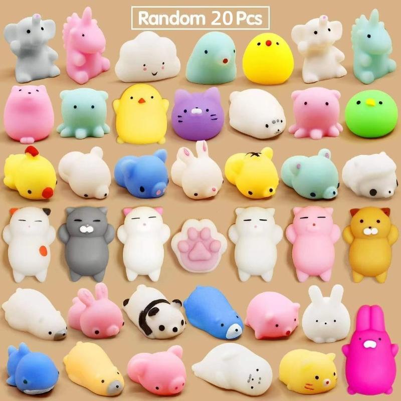 20-60pcs Cute Cartoon Animal Stress Relief Toys Kid Kawaii Mini Soft Squeeze Toy For Adult Release Stress Party Home Decor Favor