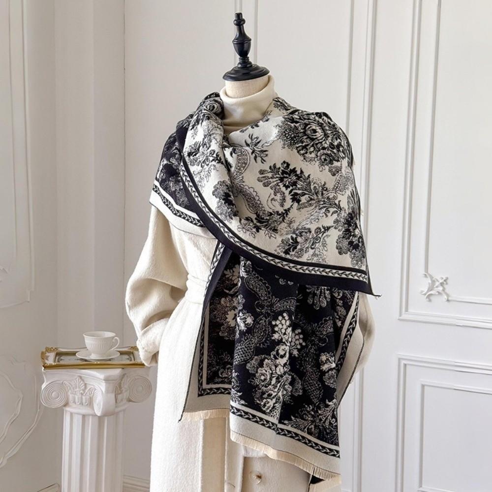 Two-Sided Jacquard Scarf Windproof Winter Scarf Cozy Pashmina Shawl  for Autumn Winter