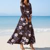 Women's Fashion V-Neck Floating Beach Dresses Seven Sleeve Floral Printed Dresses