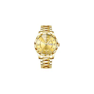 Men's Waterproof Luminous Watch with Calendar Function Gold Dial Stainless Steel Case Large Face