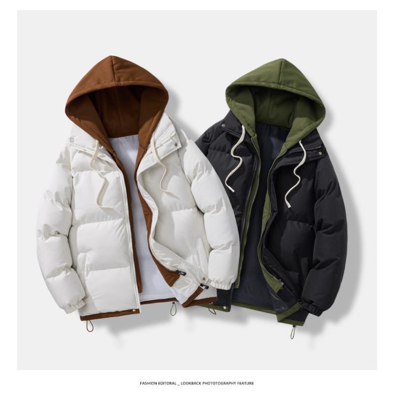 2025 Autumn and Winter New Fake Two-piece Hooded Men's Cotton Clothes Thickened Warm Trend Versatile Loose Cotton-padded Jacket
