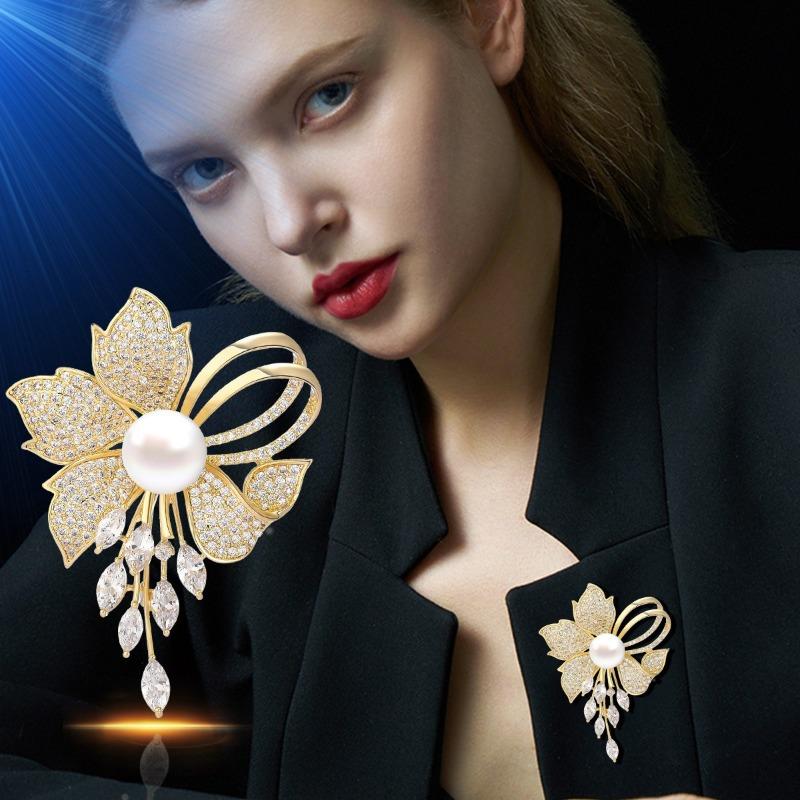 Pearl Brooch High-end Women's High-end Suit Coat Corsage Garment Fixing Pin Anti-glare Clasp Accessory