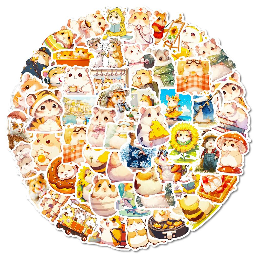 10/30/56pcs Cute Hamster Animal Cartoon Stickers Kawaii Watercolor Graffiti Decals DIY Laptop Phone Stationery Sticker Toy Gift