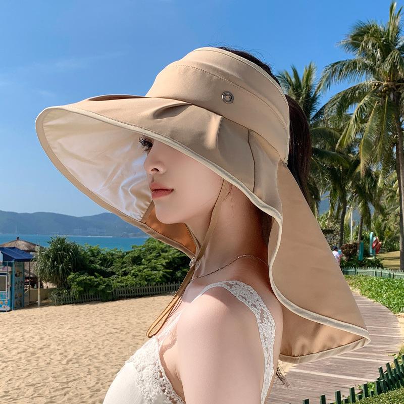Summer Colored Glue Big Brim Sun Hat Children Outdoor Shawl Neck Protector Empty Top Sun Protection Hat Seaside Outing Bucket Hat