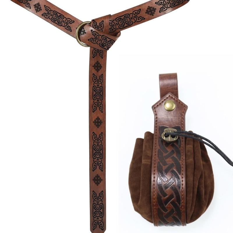 6Pcs Practical PU Belts Role Play Belt Set With Adjustable Buckles Medieval Costume Accessory for Men