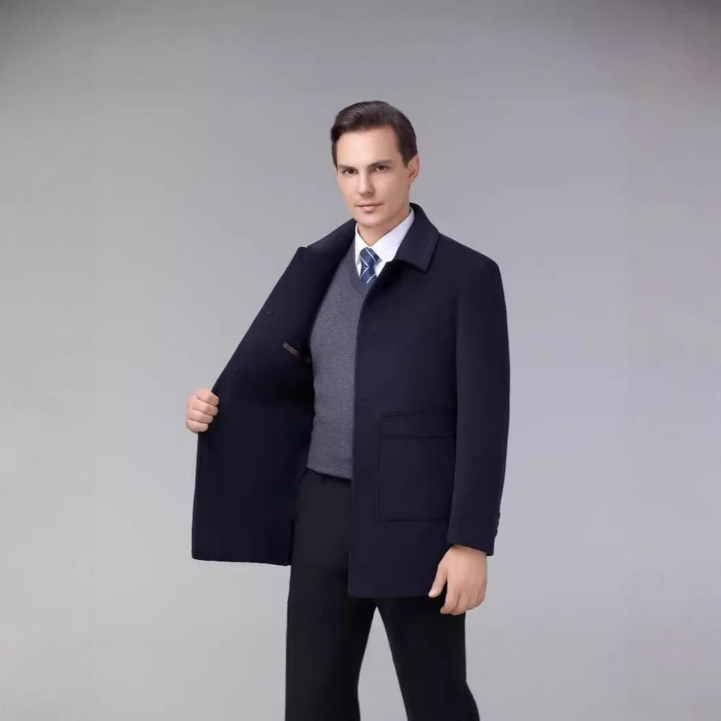 Men's daddy autumn and winter double-sided wool coat men's cashmere coat middle-aged large size lapel down liner removable