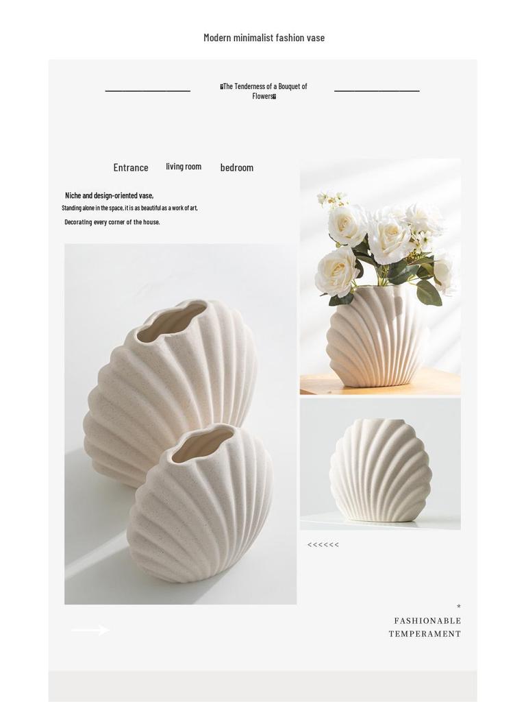 Ceramic Vase for Flower Arrangements - Desktop Shell Ornament Decor