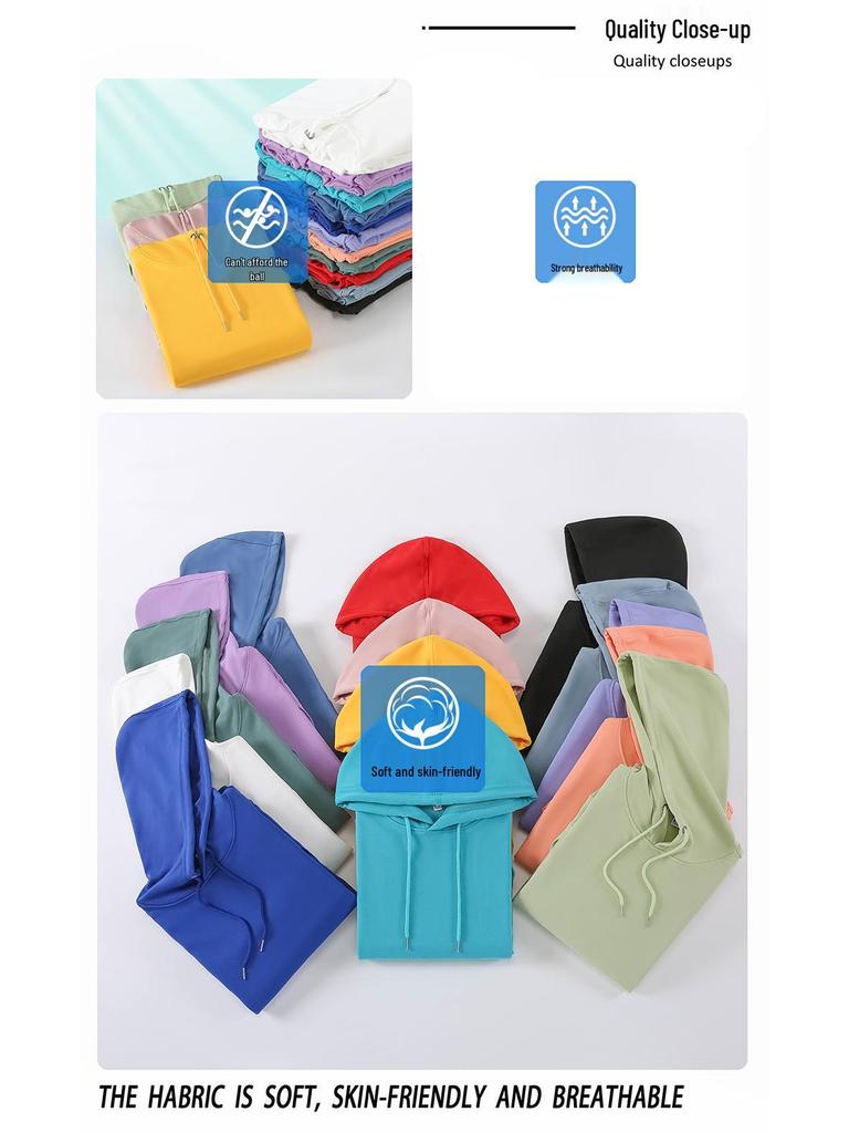 Loose Oversized Drop Shoulder Hooded Pullover Sweatshirt with Pocket - Solid Color, European Size, Customizable Design