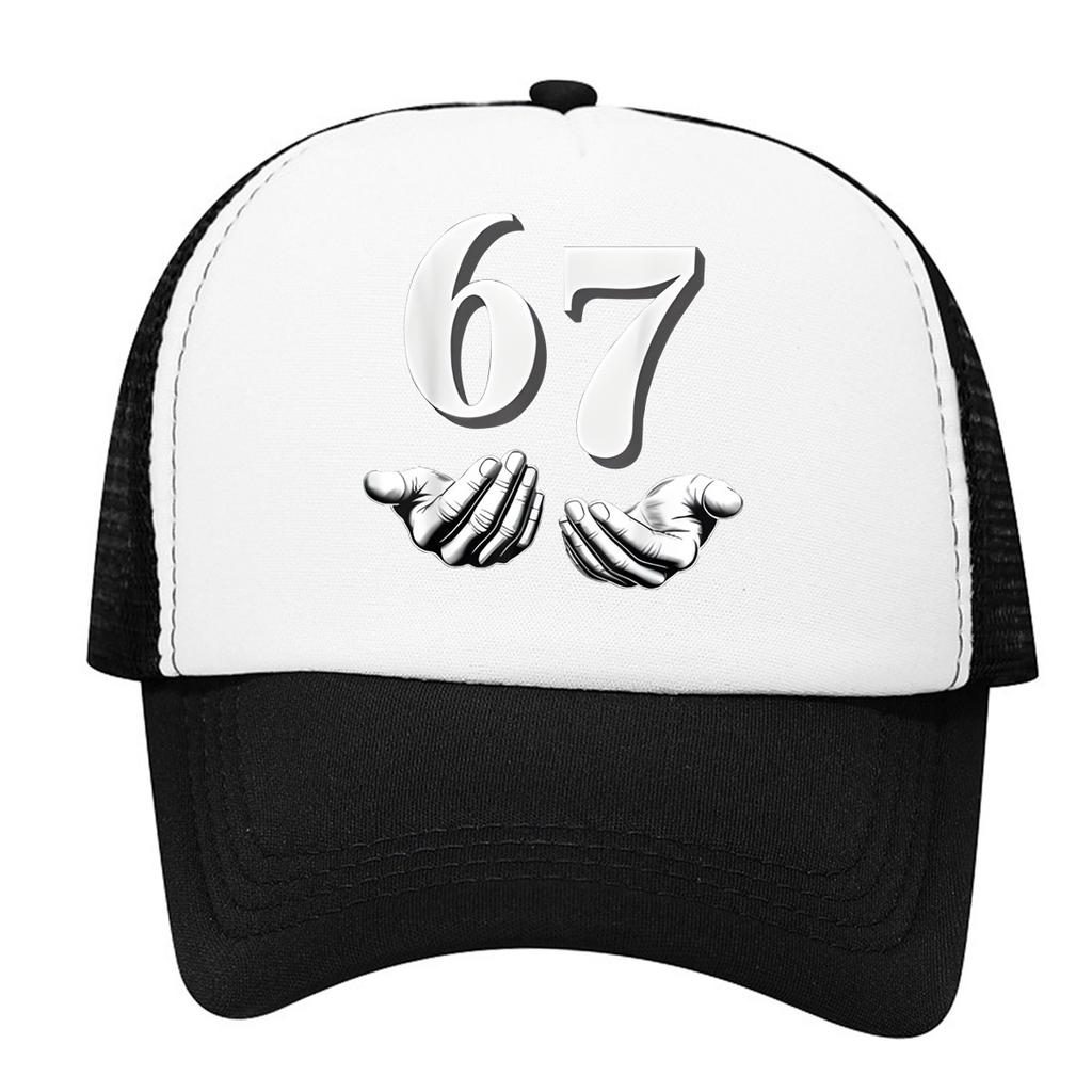Number 67 Cartoon Handprint Sponge Mesh Cap - Adjustable Unisex Mesh Cap - Air Permeable Ventilated Street Style Urban Street-Style Sun Hat