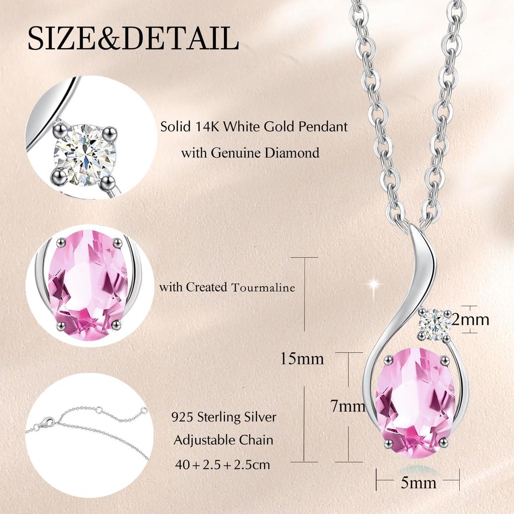 FANCIME Necklace with October and Diamond Pendant in 14K White Gold with Silver Perfect for and Gift Women's "Eternal Glow" Tourmaline, Birthstone,