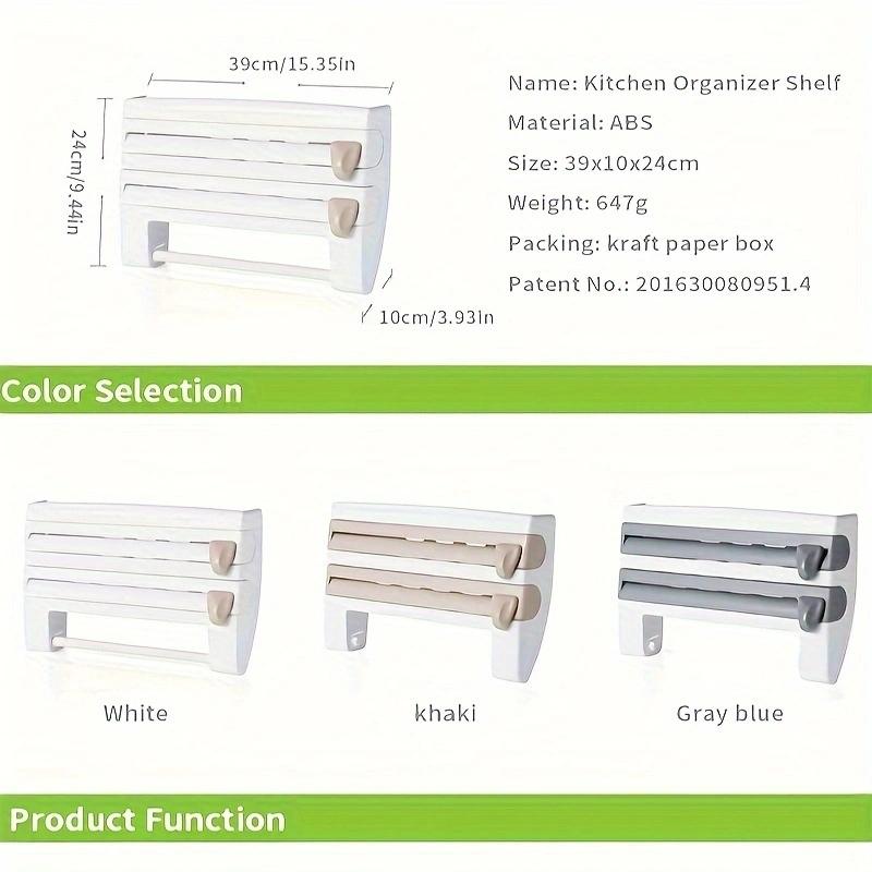 1PC Kitchen Shelf Cling Film Organizer with Cutter, Tin Foil Cutting, Paper Towel Holder, Towel Rack Multifunctional Storage