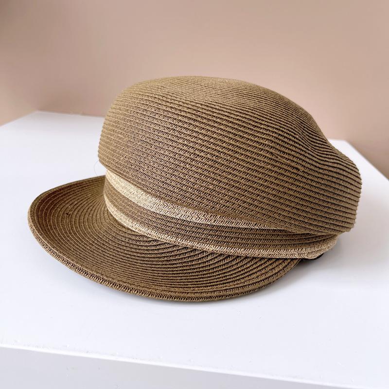 Japanese contrasting color striped newsboy hat female summer sun protection shadingstraw hat original Suefeng cap simple navycap