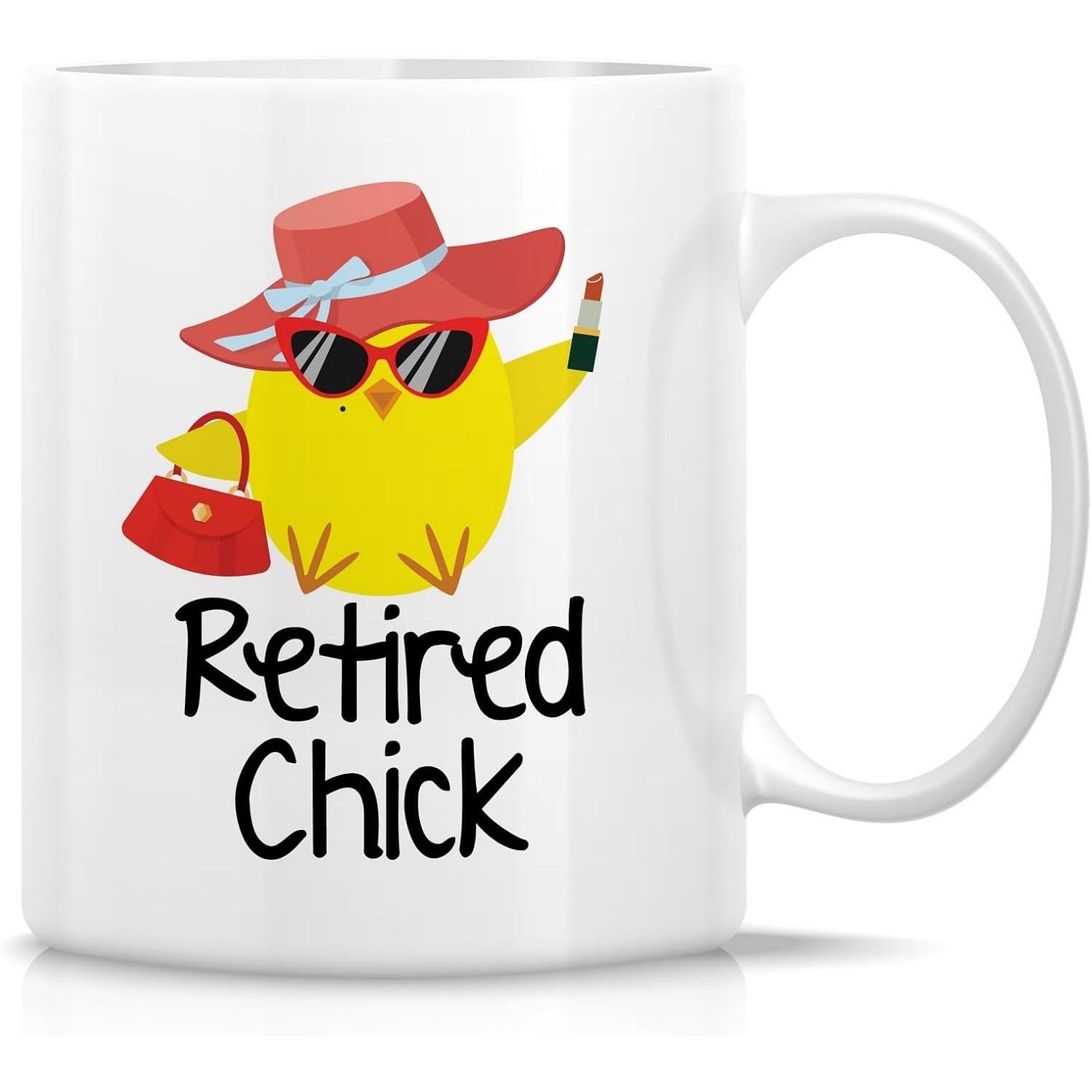 Retreez Funny Retired Chick Mug 11oz Ceramic Coffee Tea Cup Humorous Retirement Gift for Her 320ml