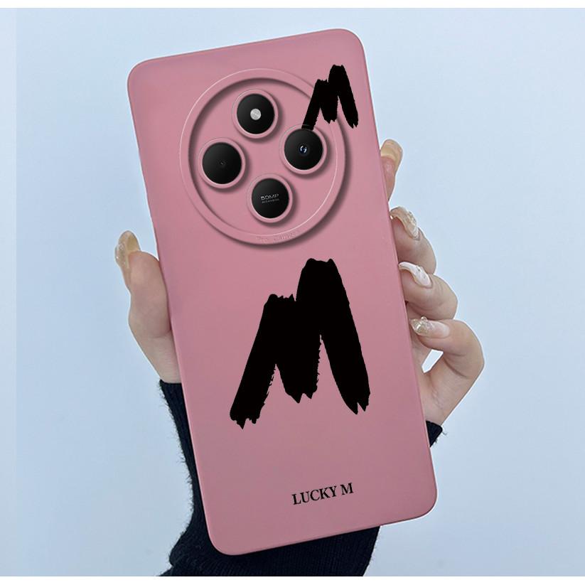 For Xiaomi Redmi 14C 4G A3Pro 4G/ Xiaomi Poco C75 4G M7 5G Case Lucky Initial Letter Liquid Soft Silicone Protective Cover Phone