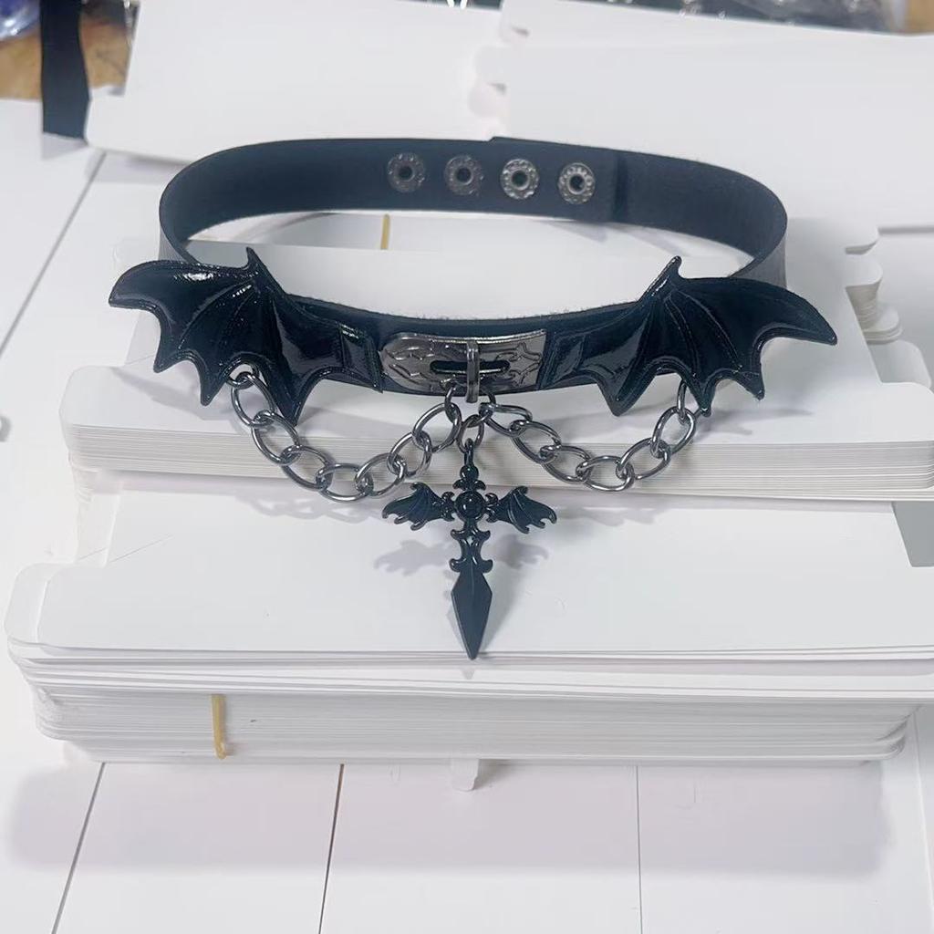 Dark Cross Demon Angel Collar Leg Rings Punk Wind Babes Choker Leather Necklace Collarbone Chain