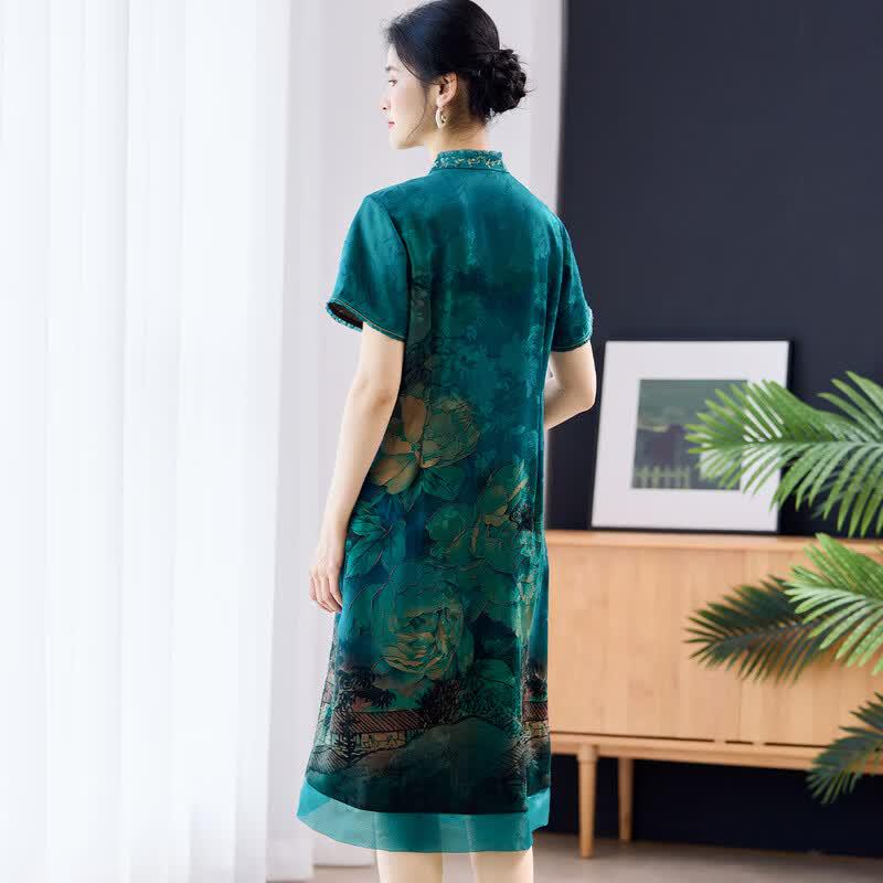 Mulberry Silk Chinese Style Floral Cheongsam Dress