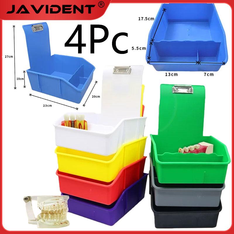 4Pc Dental Extra-Large Transfer Box Laboratory Divided Work Tray Colored Plastic Model Transfer Box Metal Clip Storage Box
