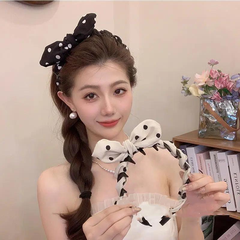 Elegant Polka Dot Bow Toothed Hairband For Women Girls Sweet Hair Ornament Headband Hair Hoop  Hair Accessories Gift