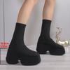 Herbst 2025 Strick Elastische Slip-On Stiefel mit klobigem Absatz für Damen in Übergröße