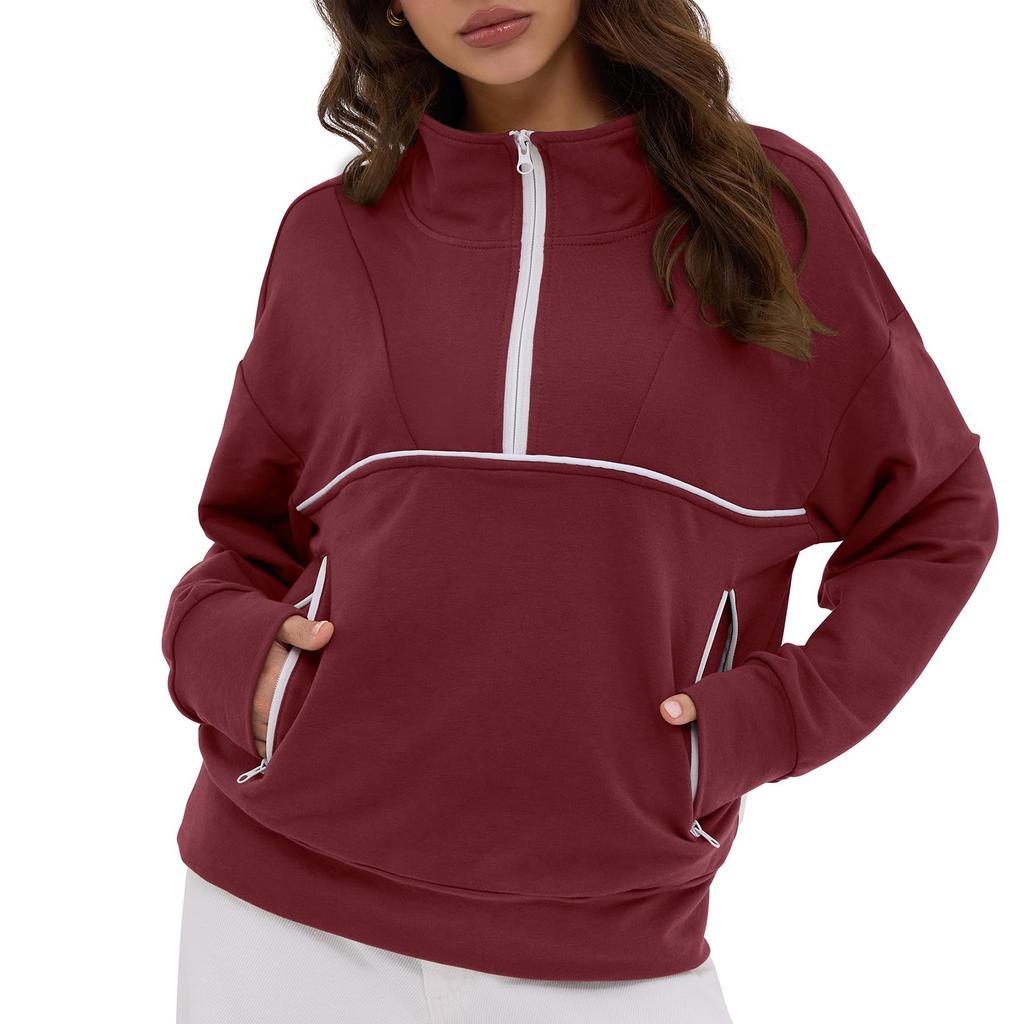 Fashionable Women's Hooded Sweatshirt Casual Pocket Top Loose Pullover