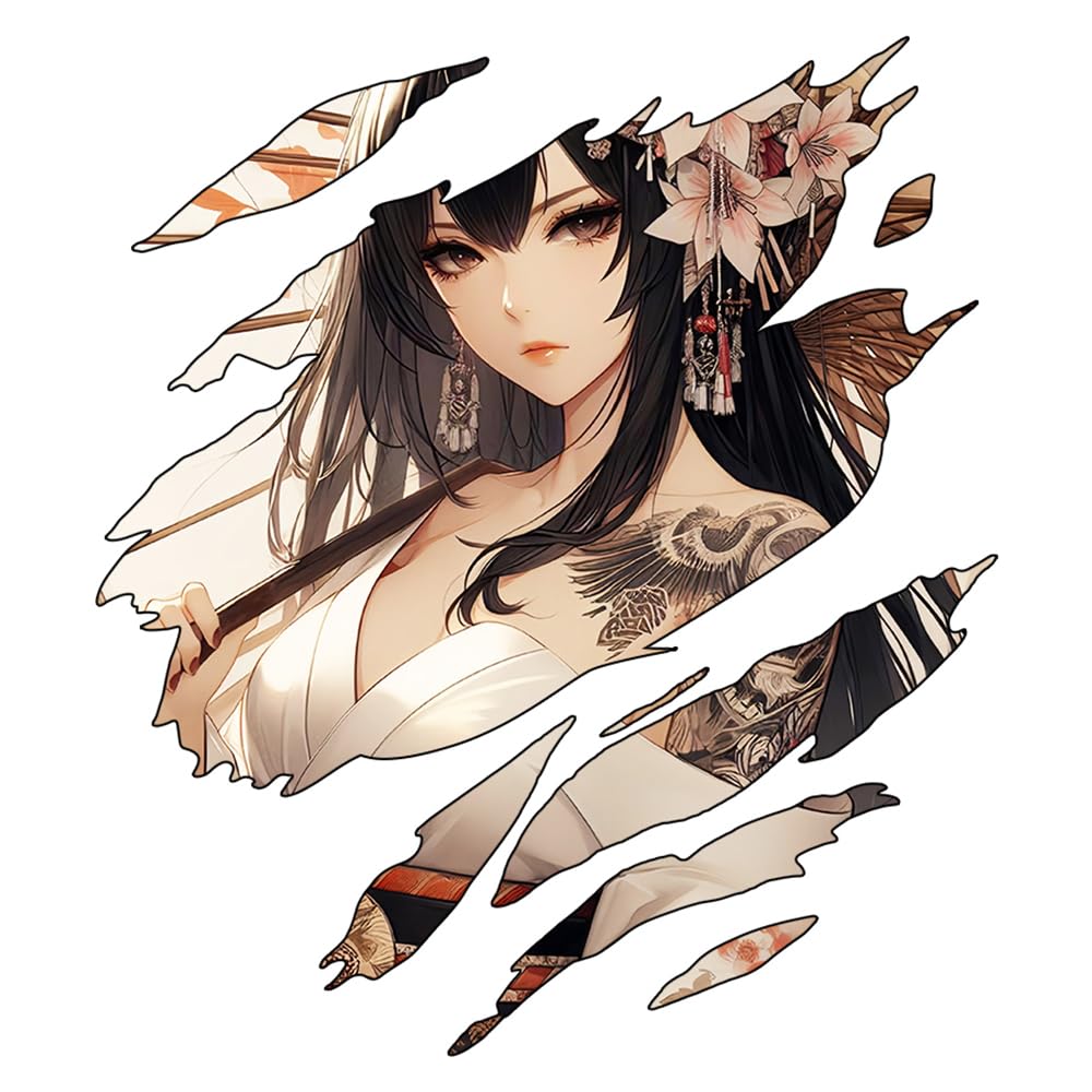 

PYRMXQ 13cm Creative Japanese Geisha Tear Graffiti Car Sticker Vinyl Windows Laptop Motorcycle Bumper Camper Sticker (A)