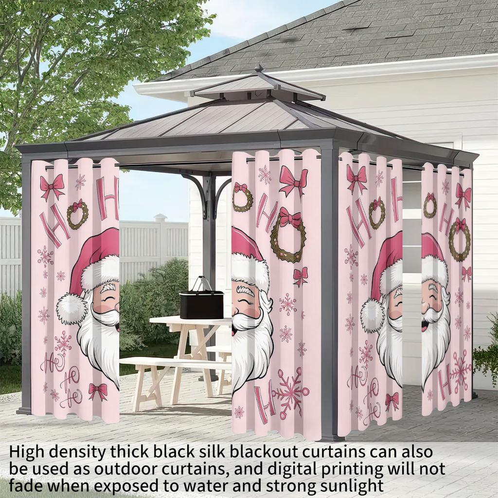 Set Of 2 Pink Santa Claus Printed Curtains Thermal Insulation Multiple Size Living Room Holiday Decoration Light Blocking Made Polyester Machine