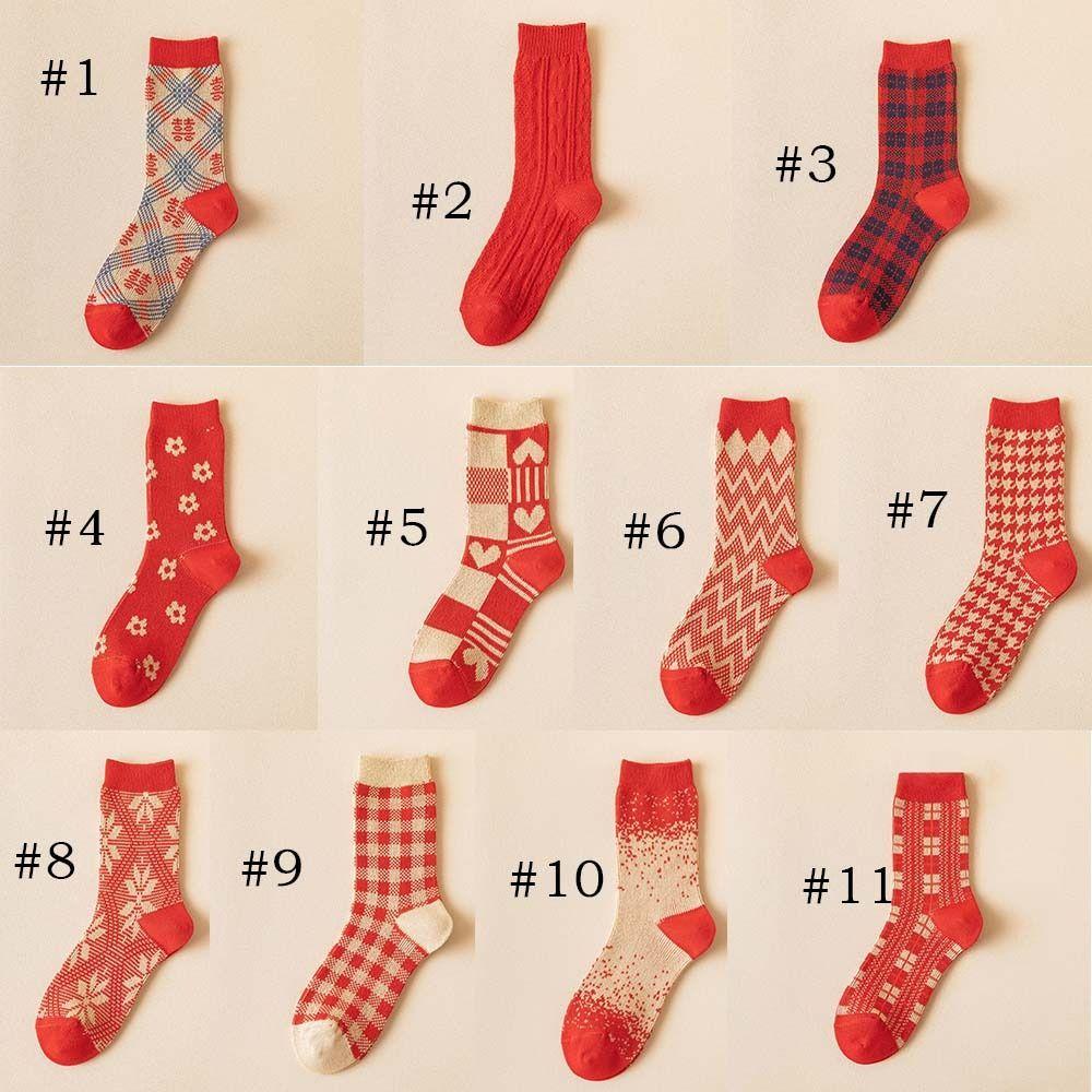 Thick New Year Women's Socks Cotton Socks Autumn Winter Red Socks Middle Tube Socks  Autumn