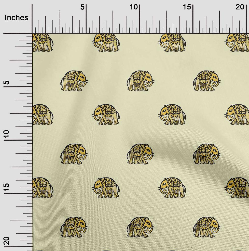oneOone Cotton Flex Fabric Elephant Block Printed Craft Fabric BTY 40 Inch
