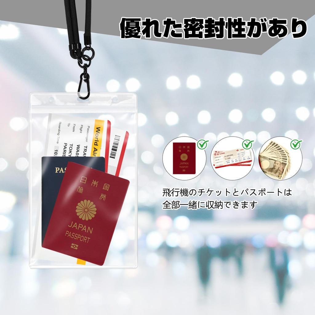 Chisafly Neck Strap Passport with Passport Case Holder, Waterproof, Transparent, Lightweight, Anti-Skimming (5-Piece Set)