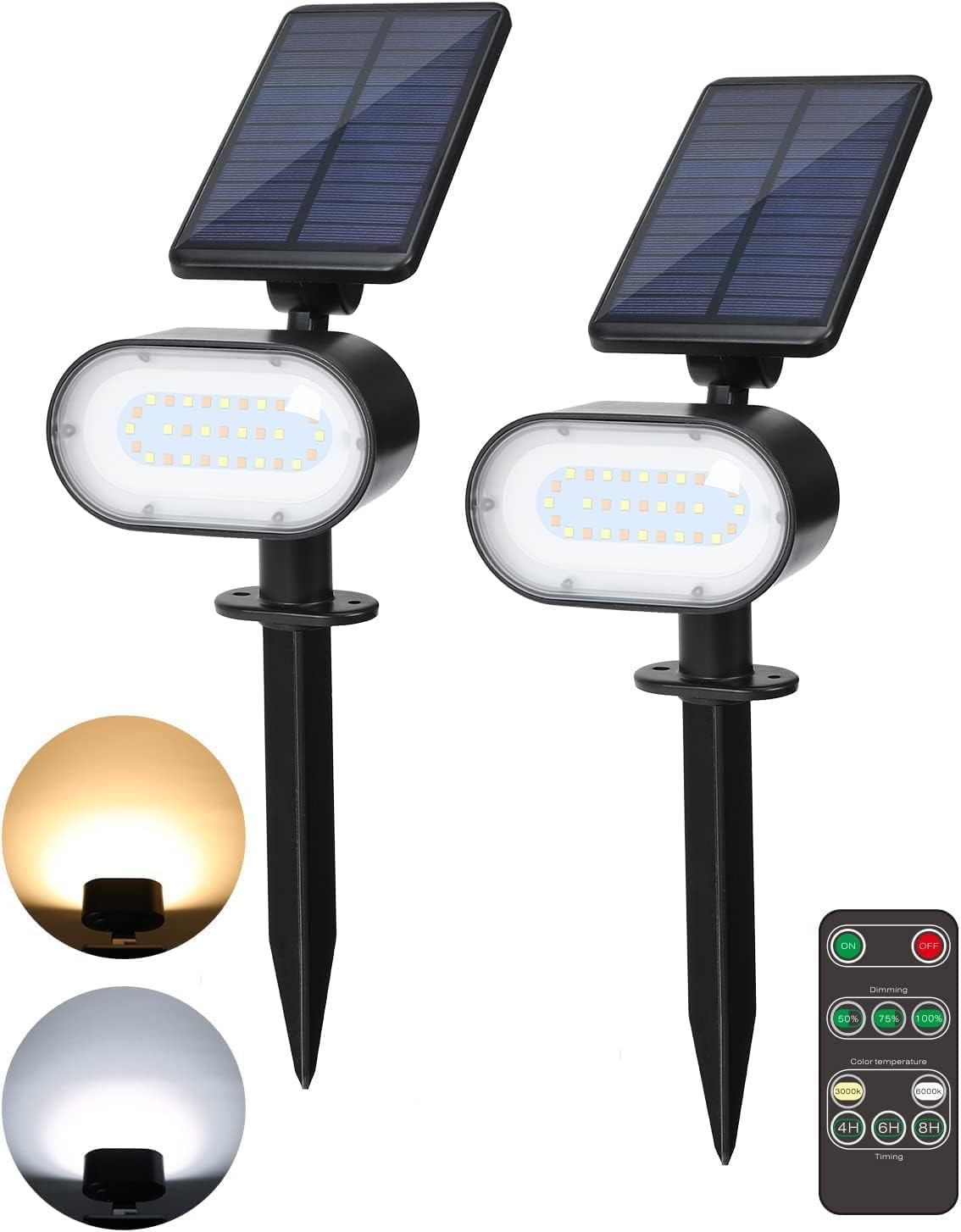 

Soramee Solar Lights, Set of 2, Warm White & Daylight White Switchable, Bright Solar Garden Lights, Spotlights, Outdoor Garden Lighting, Light