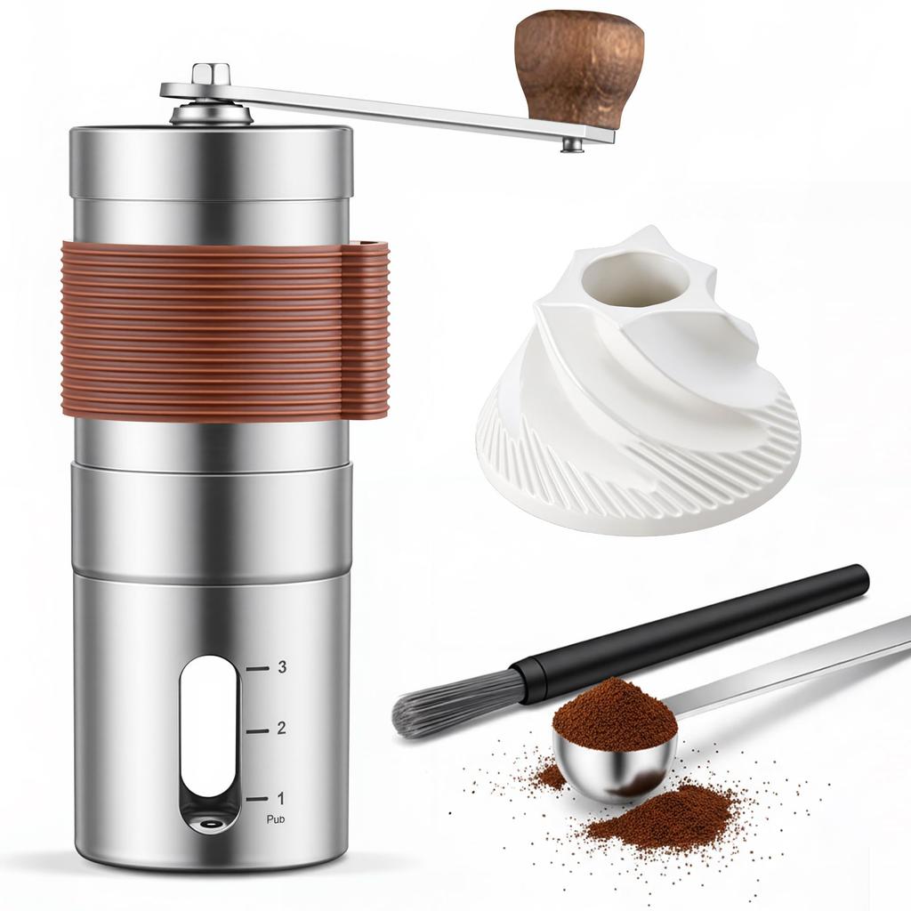 COSOWO Manual Coffee Grinder with Stainless Steel Body, Ceramic Grinding Grinding Grind, Adjustable Coarseness, Non-Slip Surface, Compact, Quiet,